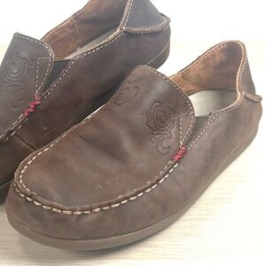 OluKai Nohea Nubuck Leather Slip On Loafers Womens 8 Dark Java Casual 20174-4834
